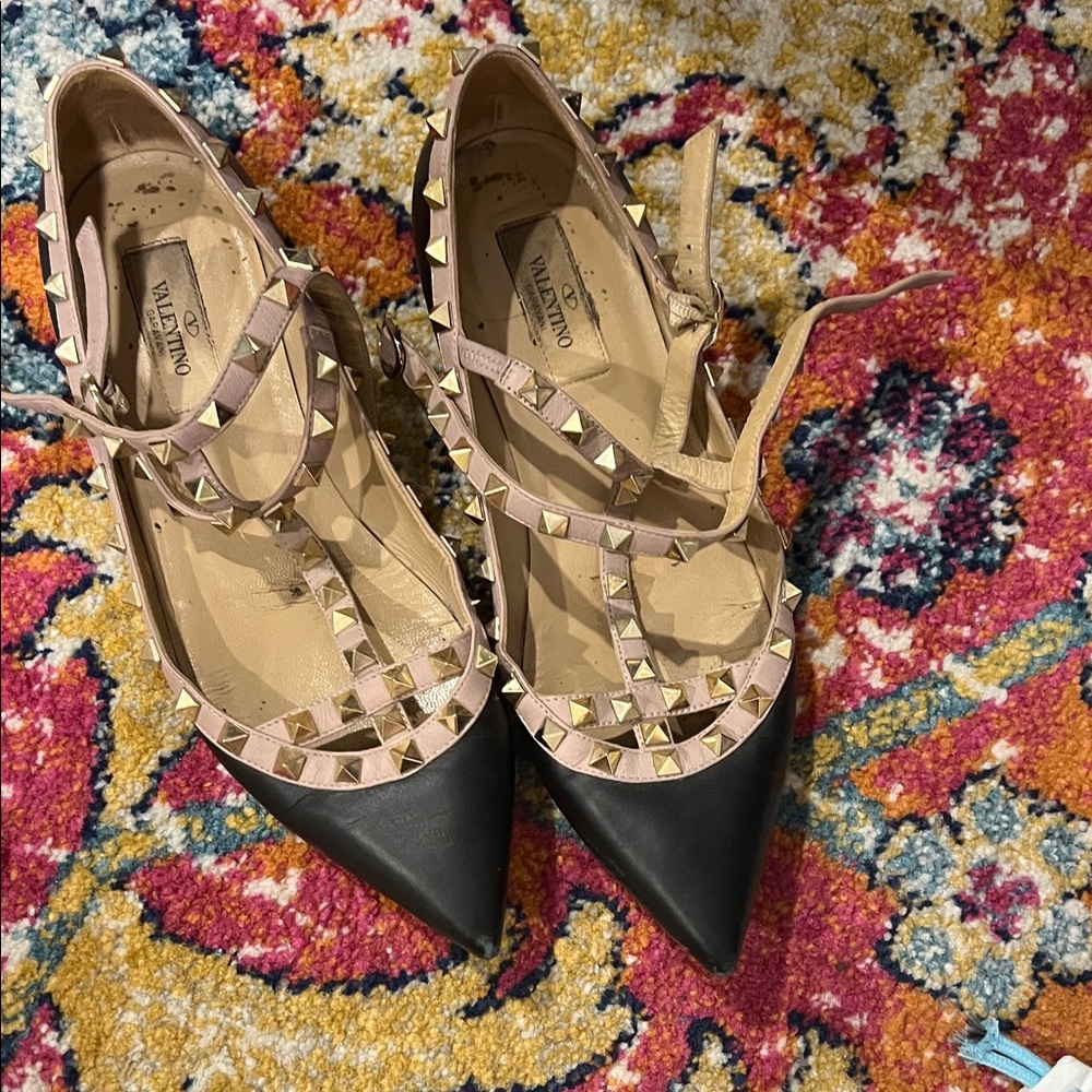 Valentino Black and Pink Rockstud Heels